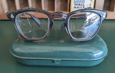 Vintage American Optical Opaque Horn Rimmed Safety Glasses W/Case 4 1/4 ~ AO • $195