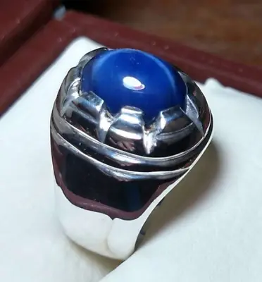 Star Sapphire Ring Genuine Star Sapphire Gemstone Ring Sterling Silver Band Blue • $170