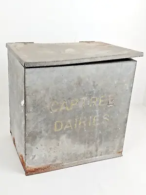 Vintage Captree Dairies Metal Milk Box Delivery Dairy Cooler Galvanized Bin RUST • $39.94