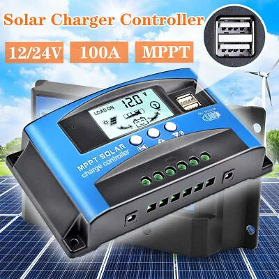 12V/24V MPPT Solar Charge Controller 100A Dual USB Solar Panel Battery Regulator • £5.99