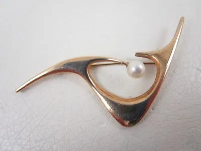 Classic Ed Wiener 14k Cultured Pearl Modernist Abstract Pin - 10 Grams • $950