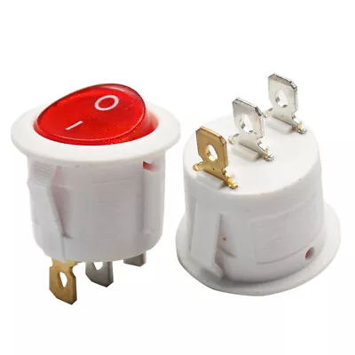 250v 6A Round Red 3pin Spst Boat White Rs601 Rocker Switch RS601C-1020011RW • $7.99