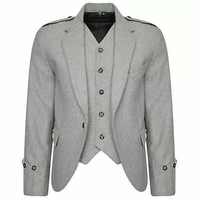 £70 • Buy Men's Argyle Light Grey Kilt Jacket With Waistcoat |Scottish Wedding Kilt Jacket
