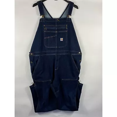 Carhartt Rugged Flex Denim Double Front Bib Overalls Blue 2XL Short Men's D127 • $62.10