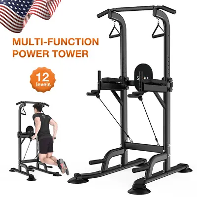 Power Tower Adjustable Height Stand Pull Up Bar Dip Station For Home Gym Fitness • $169.99