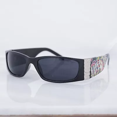 Ed Hardy Black Flame Skull Rhinestone Art Sunglasses Narrow EHS-015 Y2K Vintage • $74.40