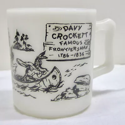 Vintage 1950s Black Davy Crockett Childs White Milk Glass Mug Cup • $12.99