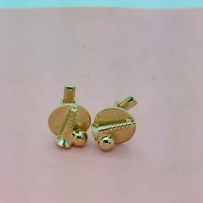 Cuff Links-Vintage-Gold Tone With Screw & Ball Attached Raee Unique Mechanic • $12.99