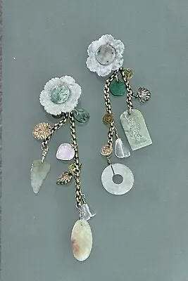 Vintage Designer Jade Multi-stone Drop Clip Earrings • $199.99