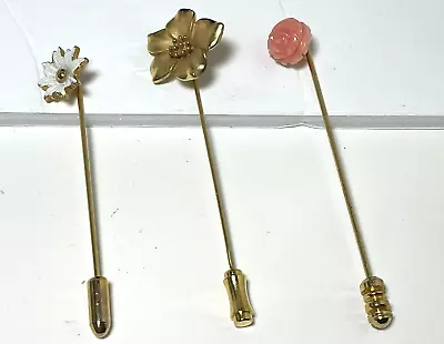 Vintage Lot Of 3 Gold Tone One Crown Trifari Coral Stick Pins • $3