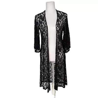 MAUVE Women's Black Floral Lace Maxi Open Cardigan Size Small NWT • $40