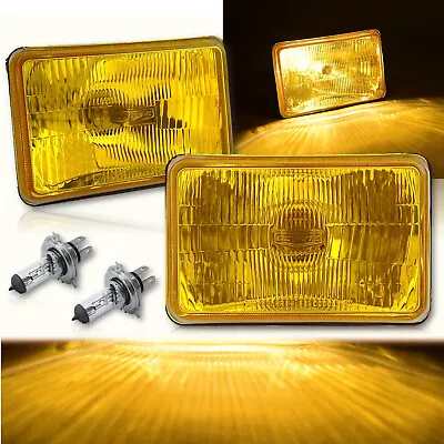 4X6 Semi Sealed Stock Yellow Glass H4 Headlight Halogen Light Bulb 55/60W Pair • $59.95