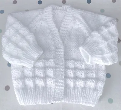 Brand New Hand Knitted  Baby’s Cardigan In White 0/3 Months • £4.99