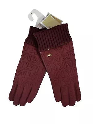 Michael Kors Women’s Dark Berry Leather/ Acrylic Quilted Logo Gloves Size Medium • $24