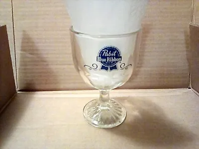 Vtg Pabst Blue Ribbon Beer PBR 6  Footed Glass Goblet • $9.56