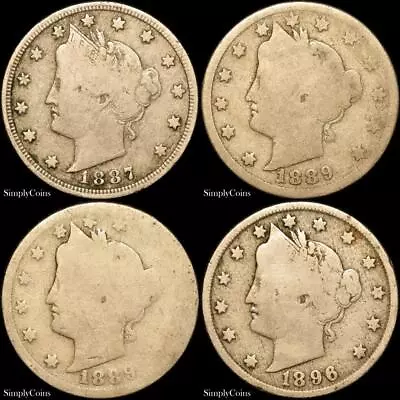 (4) 1887 1889 1896 Liberty V Nickel US Coin Lot Set SKU-C-162 • $4.25