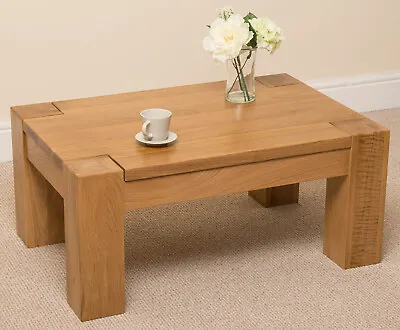 Kuba Chunky Small Oak Coffee Table | Natural Oak Wood Occasional Table • £299