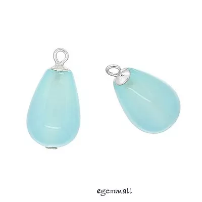 2 Blue Chalcedony Sterling Silver Dangle Charm Earring Pendant Beads 16mm #98195 • $12.09
