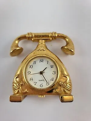 Brass Miniature Telephone Clock Vintage Antique  • $13
