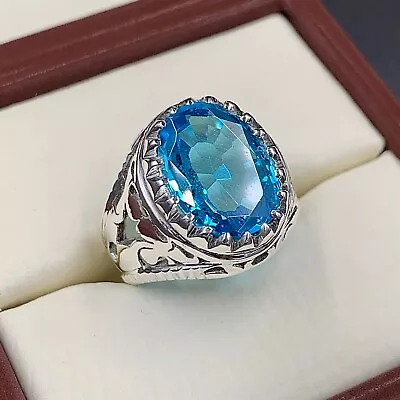 London Blue Topaz Ring Mens Topaz Ring 925 Sterling Silver Topaz Gemstone Ring • £106.02