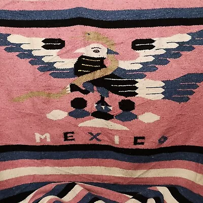 Pink Blue Bird Snake MEXICO Mexican Woven Stripy Falsa Yoga Blanket Throw • £22.99