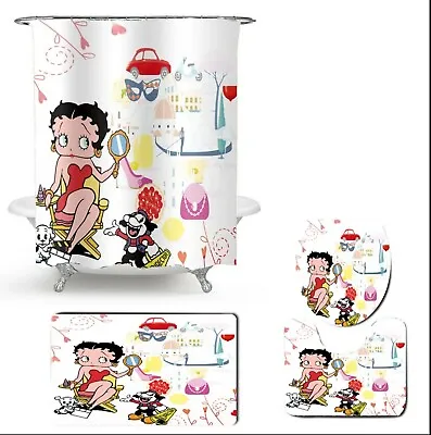 $59.95 • Buy Betty Boop Bathroom Shower Curtain Toilet Seat Cover & Rugs Set