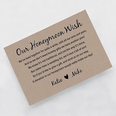 Personalised Wedding Honeymoon Gift Money Poem Cards - A7 Honeymoon Wish Inserts • £2.89