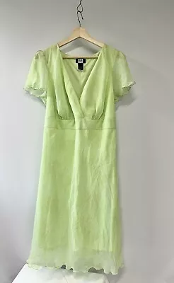 Studio 1940 VTG 90s Y2K Green Ruffle Butterfly Sleeve Dress Fairy 16 Lime Green • $39.95