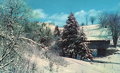 Postcard VT Jeffersonville Vermont Old Covered Bridge In Winter Vintage PC H4196 • $4