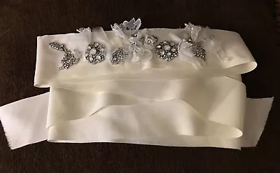 New Vera Wang Bridal Sash Belt Rhinestones Lace $1198 Ivory Cream Nordstrom  • $289