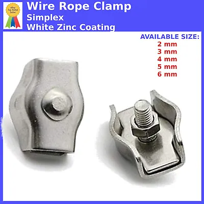 £2.79 • Buy WIRE ROPE CABLE CLAMP CLIPS GRIPS 2mm 3mm 4mm 5mm 6mm SIMPLEX WHITE ZINC COATING
