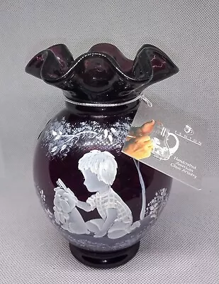 Fenton Mary Gregory Aubergine HP Vase Limited Edition #998  A Boy And His Dog  • $116