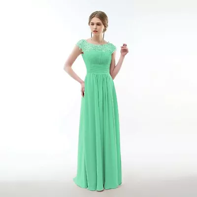 Lacy Chiffon Scoop Neck Bridesmaid Evening Prom Party Dress Js59 (size 6-24) • £38.99