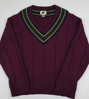Vintage 90s Field Gear Cotton Tennis Cricket V Neck Knit Sweater Multicolor Vtg • $38.99