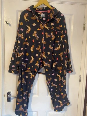 £20 • Buy Chelsea Peers Plus Size 20 Blue Multi Sausage Dog Print Pyjamas Set Cute Fab 