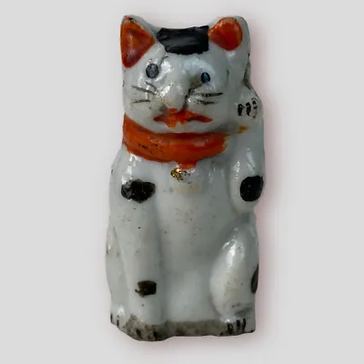 Antique Hand Painted Ceramic Maneki Neko Luck Beckoning Cat Figurine • $85