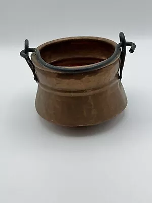 Vintage Small Copper Planter Brass Handle Jardiniere Copper Cauldron Pot Patina • $19.99