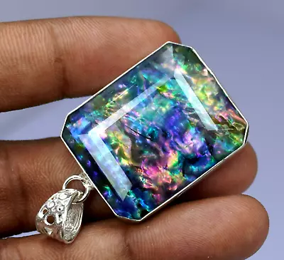 Ammolite Natural Certified 50.00 Ct 925 Solid Silver Pendant Loose Gemstone • $50