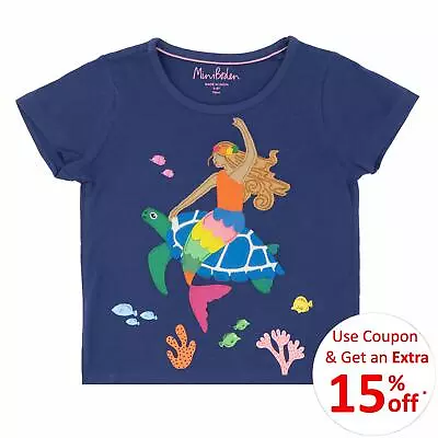 Mini Boden Top Girls Blue Summer Cotton Short Sleeve Kids Holiday Mermaid Gift • £13.99