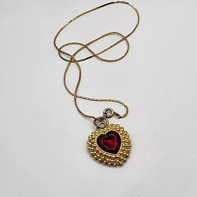 Vintage Trifari Necklace Heart Red Gold Tone TM 16   • $62.99