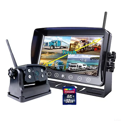 Wireless 7  Quad Monitor DVR Portable Magnetic Camera 32GB For Tuck Trailer RV • $138.93