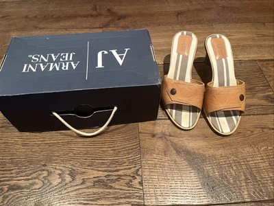 £19.99 • Buy Vintage Armani Heels Womens 6.5 Eu40 Camel Designer Boxed Tan Mules Shoes Beige