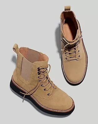 Madewell Women's 9.5 Boot The Helen Platform Chelsea Lace Up Tan Leather NWOT! • $65