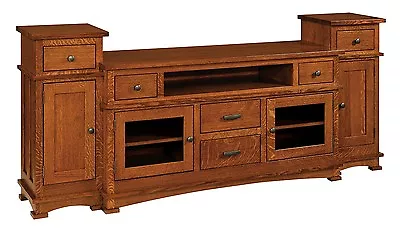 Amish Mission Kenwood TV Stand Cabinet Solid Wood Glass Doors Drawers • $3699