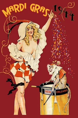 Mardi Gras 1944 Girl Monkey New Orleans Carnival Vintage Poster Repro FREE S/H • $17.90