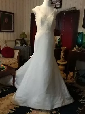 La Sposa Wedding Gown Eiran Sz 8 Off-white Long Satin & Lace Dress • $190