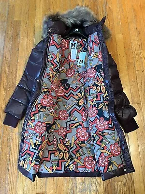 $150 • Buy NWT Authentic M Missoni Womens Size: 40 Down Coat With Fur Hood Color: PRUNE