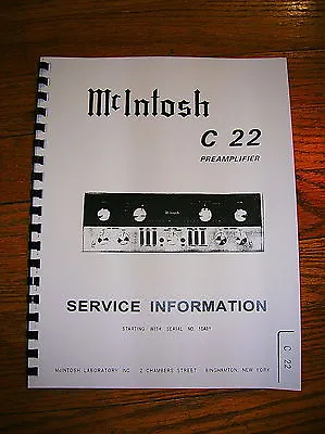 McIntosh C22 1960's Tube PreAmplifier OWNER'S MANUAL + C22 SERVICE SCHEMATIC  • $41.61