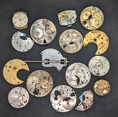 Pocket Standard Watch Clock Parts Lot Of 16 Macy & Co Elgin National Batyletto • $11.50