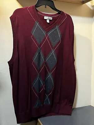 Joe Joseph Abboud Argyle Sweater Vest Cotton Men’s Size XXL Maroon • $20